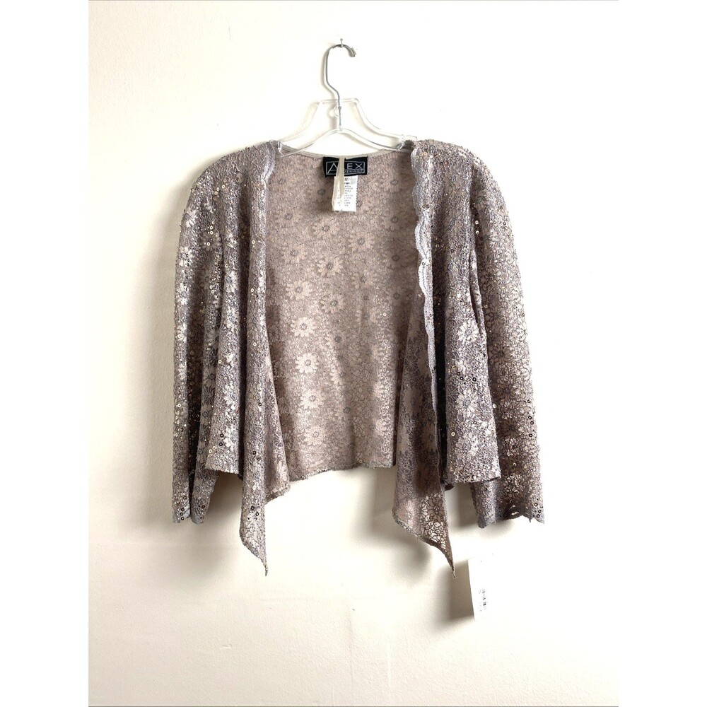 Alex Evenings Lace Cardigan Bolero Size 12 Brown Scalloped Sequin Wedding Party